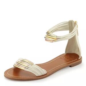 Tory Burch Mignon Rings Flat Sandals in Ivory & Gold